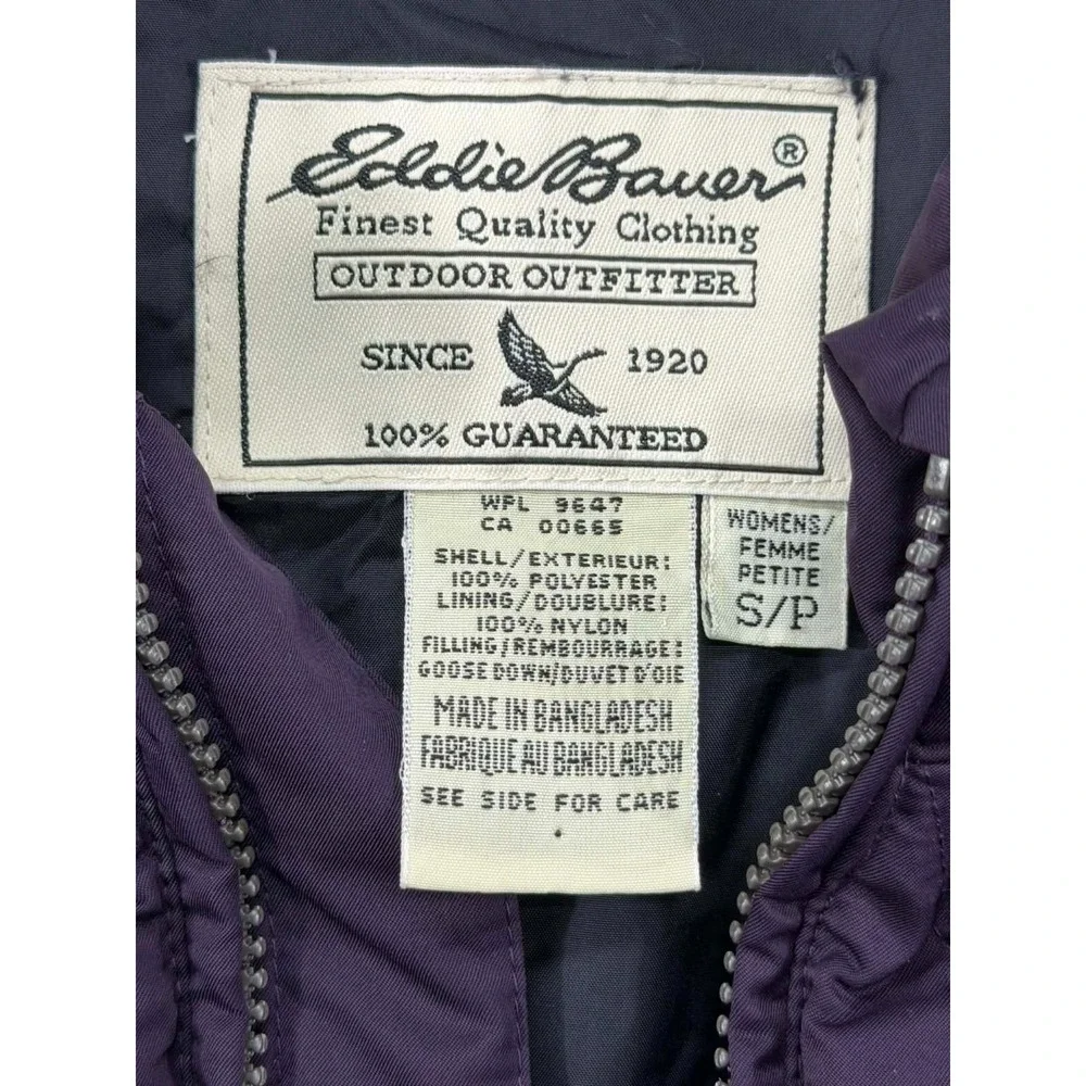 Vintage‎ Eddie Bauer Women Goose Down Puffer Vest Purple Sz Petite Small